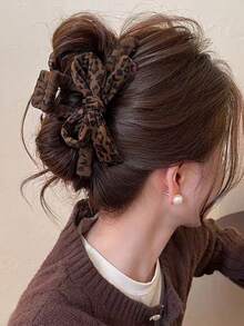 1 件花卉豹纹复古风格发夹，高端刘海夹，百搭秋冬发饰，适合日常使用，优雅爪夹冬季发夹 - 彩色 - 查看 3