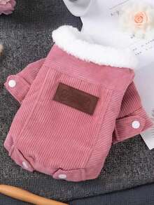 1pc Pet Solid Color Warm Jacket, Dog/Cat Clothes, Autumn/Winter Thermal Lined Vest, Suitable For Poodle, Corgi And Small Dogs - Pink - View 1