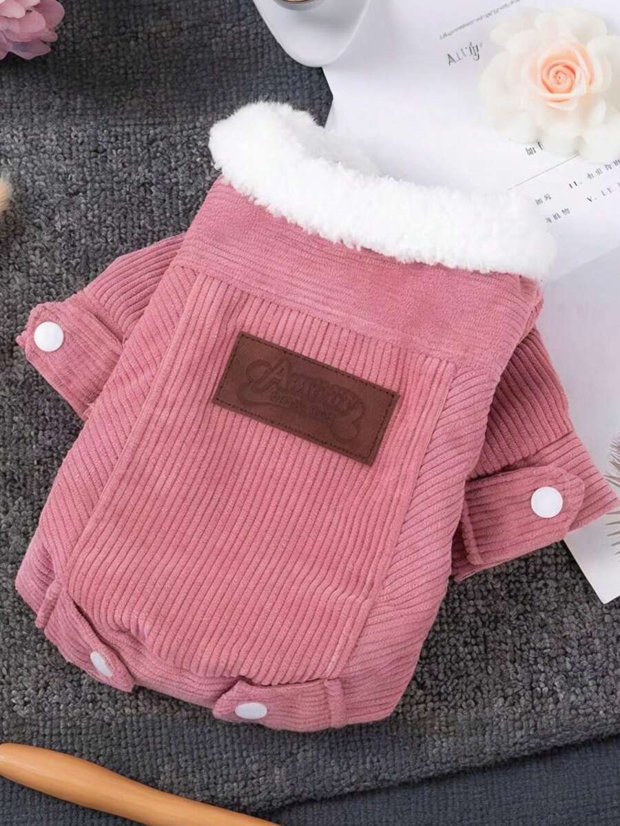 1pc Pet Solid Color Warm Jacket, Dog/Cat Clothes, Autumn/Winter Thermal Lined Vest, Suitable For Poodle, Corgi And Small Dogs - Pink - View 1