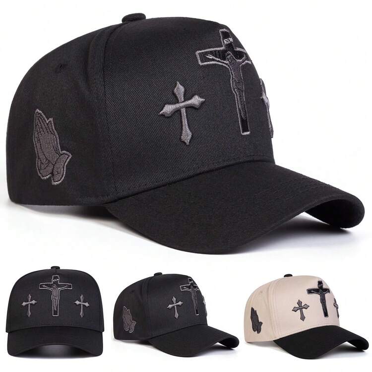 1 pieza Gorra de camionero con bordado de la cruz de para hombres, gorra de moda urbana de 5 paneles, sombrero casual con protección solar para primavera, otoño, viajes, playa - Multicolor - Añade 13