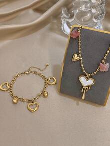 18K镀金不锈钢心形蝴蝶吊坠项链手链套装，甜美浪漫的女士珠宝，母亲节礼物，圣诞节、感恩节、万圣节、婚礼、派对/舞会/聚会/日常配饰、周年纪念日、情人节、波西米亚风生日伴娘礼物 - 彩色 - 查看 7