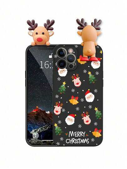 3D Stereo Lying Christmas Elk Phone Case - Ultra-Thin Silicone Outer Shell With Scratch-Resistant And Anti-Shock Protection, Compatible With Iphone17/17Pro/17Promax, 16/16Plus/16Pro/16Promax, 15/15Plus/15Pro/15Promax, 14/14Plus/14Pro/14Promax,13/13Pro/13Promax, 12/12Pro/12Promax, 11/11/11Pro Max, A55 A54 A53 A35 S24U S23U S22U - Christmas Gift - Perfect Gift Idea