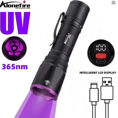  Torcia elettrica Alonefire SV120 da 15W a 365nm UV LED con molletta, luce nera per rilevare urina di animali domestici, inchiostro invisibile, rilevamento di scorpioni