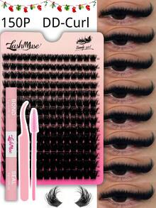 392PCS/196PCS Lash Clusters Kit – 150D Faux Mink DIY Lash Extension, Premium D Curl Individual Lash Clusters 0.31–0.63inch, Natural Volume, Lightweight & Reusable, Easy-To-Apply Eyelash Kit With Lash Bond & Seal, Tweezers & Lash Brush, Perfect For Daily Wear, Wedding, Cosplay, Halloween, Thanksgiving, Christmas & New Year's, Lash Clusters, Eyelash Clusters, Individual Eyelashes, Lashes, Fake Lashes, Beauty & Health, Personal Care, Festive Glam Beauty - 黑色 - 查看 1