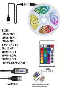 1 件 3.28 英尺-65.6 英尺智能 LED 灯带，RGB 变色音乐同步 LED 灯带，带 44 键/24 键遥控器和应用程序控制，可调光，可切割，适用于卧室、客厅、电视背光、厨房、酒吧、游戏室、情人节和派对装饰 - 24KEY - 查看 4