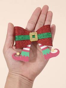 2pcs Christmas Sparkly Glitter Hair Bow For Baby Girls Christmas Glitter Elf Leg Bow Hair Clips Christmas Bling Bow Alligator Clips New Year Party Hairpins Cute Barrettes Gift Baby Hair Accessories - Multicolor - View 7