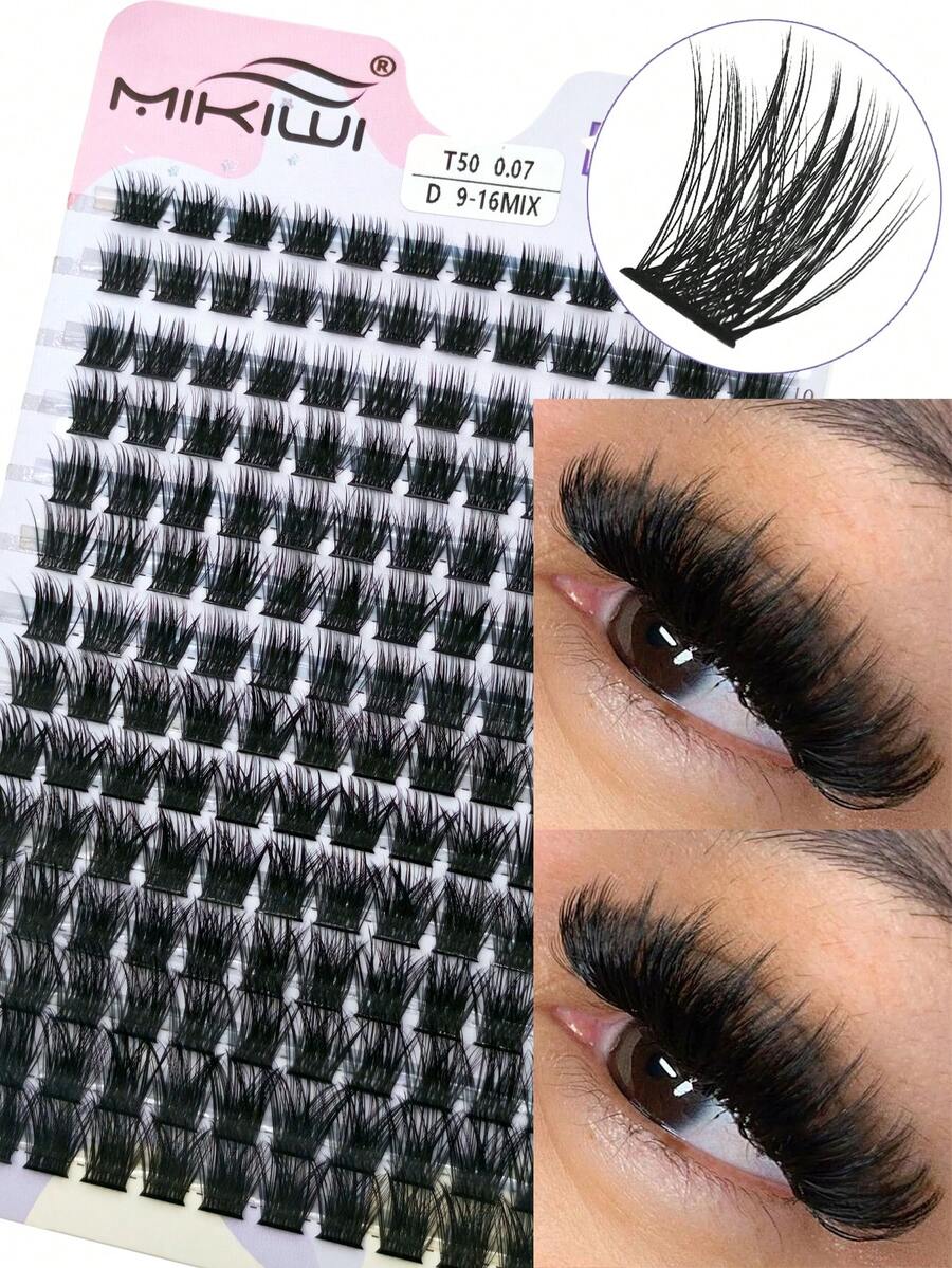 168片仿貂毛假睫毛簇，0.07D，9-16mm混合，自然款，浓密型，单根假睫毛簇，化妆工具，假睫毛簇 - 查看 1