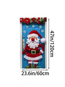 1 Stück Weihnachtsmann-Kranz mit Schneeflocken-Muster, festlicher Polyester-Türhänger im Stil mit Poinsettia und Vampir-Weihnachtsmann-Motiv, langanhaltend und einfach aufzuhängen - perfekt für Weihnachts-Heimdekorationen, eine tolle Wahl für Weihnachtsfeiern, Winterfeiertags-Dekorationen und Vordertür-Dekorationen (90x180 cm).