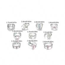 10 件套奢华玻璃镶嵌合金女士戒指套装，可爱优雅的蝴蝶结，心形混合款式，可打开戒指，适合派对、婚礼、日常佩戴、时尚珠宝、最佳礼物，随机搭配 - 10個隨機玻璃戒指 - 查看 7