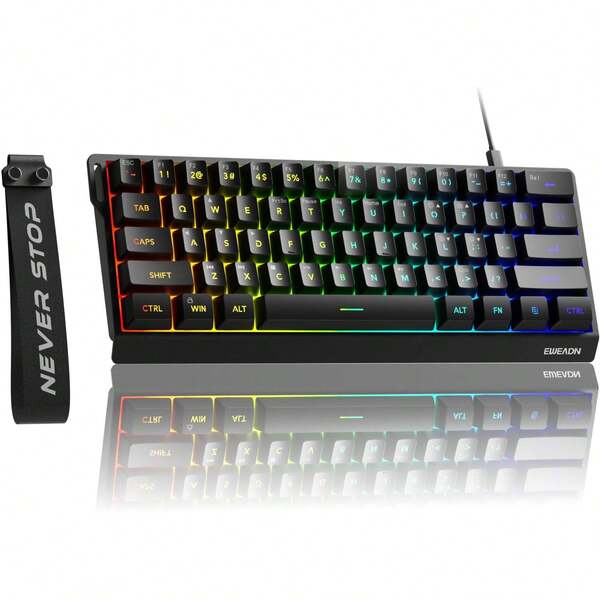 EWEADN F61 60% Wired Gaming Keyboard With Detachable Cord, Compact Mechanical Feel, RGB Backlit, PBT Keycaps, Suitable For Gaming And Office, Available In Black, Red, White