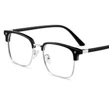 Men's Retro Half-Frame Glasses - Non-Prescription Glasses, Available With Clear/Non-Prescription Lenses, Suitable For Large Eyes, Small Face Glasses, Men's Fashionable Non-Prescription Glasses - Thick Black Frame With Clear/Non-Prescription Lenses, Suitable For Wide Faces, Men's Non-Prescription Glasses, Large Face Retro Style Glasses, Modern And Retro Look - 黑色和銀色框架 - 查看 9