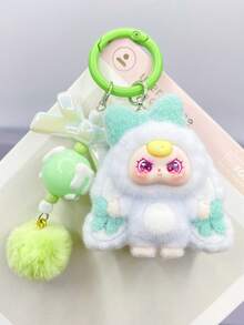 男女通用成人可爱大耳朵3D钥匙扣，迷你时尚多功能植绒外层实心塑料内层钥匙圈，可爱卡通包包/杯子/汽车挂件，日常/节日/生日礼物配饰