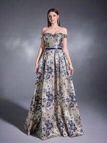 Mgiacy,New Arrival,Off Shoulder,Elegant,Ball Dress,Belt,Floral,A-Line Dress,FOR,Graduation,Prom Wedding,Wedding Guest,Party Dress,Wedding Guest Dress, Evening Dress