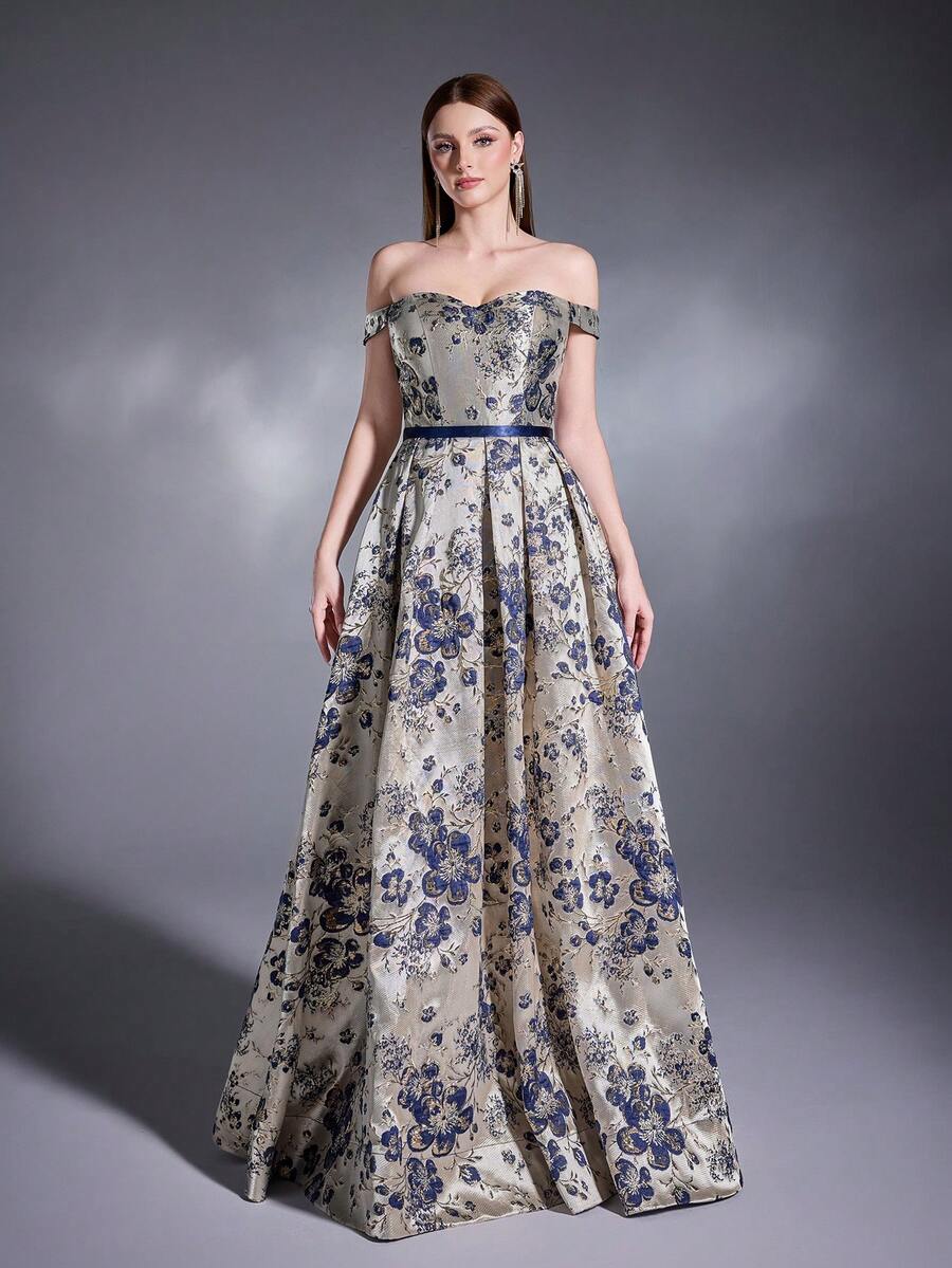 Mgiacy,New Arrival,Off Shoulder,Elegant,Ball Dress,Belt,Floral,A-Line Dress,FOR,Graduation,Prom Wedding,Wedding Guest,Party Dress,Wedding Guest Dress, Evening Dress