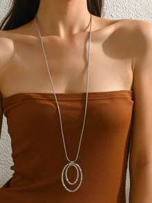 1 Pc Oval Hoop Pendant Necklace, Vintage Exaggerated Fashion Necklace Jewelry Suitable Men And Women, Casual Wear - Hình bầu dục - Xem 3