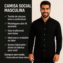 Camisa Social Masculina Manga Longa Viscose Premium Casual Primavera / Outono Ajuste Botões na frente Natal