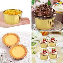 50/100pcs Cupcake Baking Cups,3.5oz Cupcake Cups,Aluminum Cupcake Tip Pan Ramekin Holders Cupcake Wrappers For Wedding Birthday Party Supplies,Gold Color - Gold - View 5
