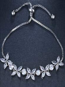 1 chiếc vòng tay xích bạc đính đá Cubic Zirconia thời trang dành cho nữ, thích hợp cho các bữa tiệc, ngày lễ và đeo hàng ngày - Bạc - Xem 2