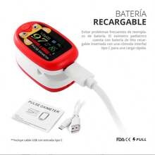 Pulsioxímetro Recargable para Niños 2 Piezas, Oxímetro de Pulso Pediátrico con Diseño de Dibujos Animados, USB Recargable, Medidor de SpO2 y Frecuencia Cardíaca - Multicolor - Ver 5