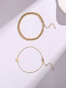 Tkool 2 件套脚链套装，心形吊坠基本款链条脚饰，适合旅行和日常佩戴 - 金黃色 - 查看 4