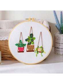 1 套 DIY 手工刺绣工艺套件，包括绣花箍和用于墙面装饰的风景刺绣图案，颜色随机 - 彩色 - 查看 20