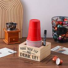 1pc Wooden Disposable Cup Storage Box Square Desktop Bar Coffee Shop Paper Cup Holder,Christmas - Wood Color - View 4