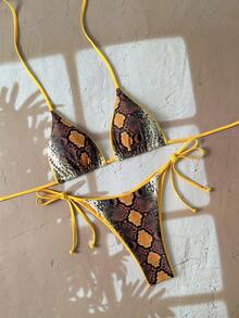 Bộ bikini hai mảnh họa tiết da báo dành cho nữ, thích hợp cho kỳ nghỉ biển và lễ hội Halloween, mùa hè 2025. - Da rắn vàng - Xem 2