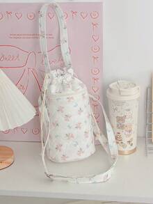 1 szt. pikowana okrągła torebka na ramię, torebka typu wiadro, śliczna okrągła torebka, przenośna torba podróżna na butelkę z wodą, torba na ramię z kieszenią na telefon, uchwyt na butelkę z wodą, torba podróżna na ramię z kwiatowym wzorem i kokardą, z odpinanym paskiem na ramię, śliczna okrągła torebka do podróży, codziennego życia, biura, nauki, na zewnątrz, do pracy, prezent urodzinowy, prezent dla przyjaciela - Wielokolorowe - Zobacz 12