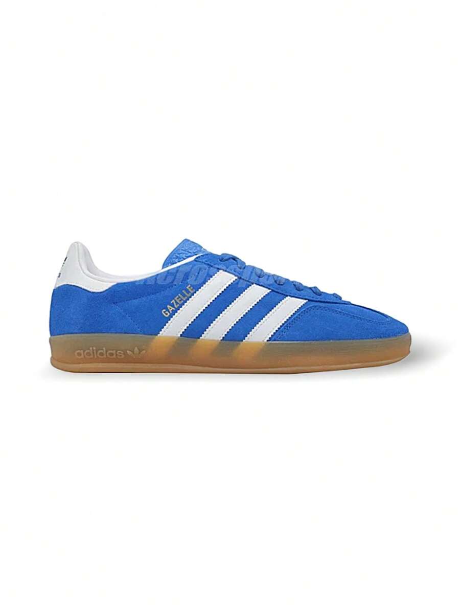 Adidas Giày thể thao nam Gazelle Indoor Casual Sneakers đế ngoài bằng da lộn màu cao su, gót tương phản, sọc thoải mái, tập thể dục hàng ngày, màu xanh navy JI2061 - Xanh và Trắng - Xem 1