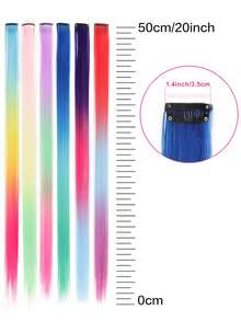 12 Pieces Colorful Long Straight Hair Dazzling Ladies Colored Hair Pieces For Weaving Headpieces Hair Braid Tool Length 50cm/20 Inches (With BB Clips) - 彩色 - 查看 2