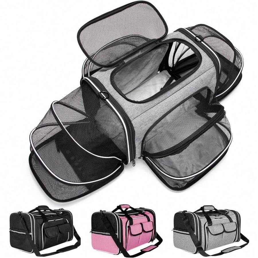 Estarer Soft Sided Pet Carrier Airline Approved, 4 Sides Expandable Collapsible Cat Carrier With Pockets & Removable Fleece Pad, Travel Carrier Bag For Cat Dog & Small Animals (Pink) - 灰色和白色 - 查看 1