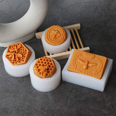 1pc Embossed Bee Shaped Silicone Soap Mold, DIY Honeycomb Handmade Soap Mold