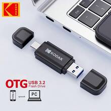 Kodak 柯达双口USB闪存盘，USB 3.2 Gen 1 OTG便携式USB闪存盘，32GB/64GB，128GB/256GB，兼容手机和电脑 - 黑色 - 查看 3