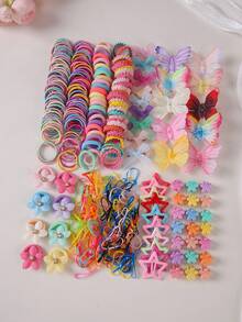 820 件女孩彩色网状蝴蝶结发夹，可爱公主发带，弹性耐用无损发带，儿童发圈带水钻星星，适合日常使用和礼物