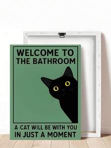 1件复古风格趣味黑猫浴室墙面装饰画，可爱动物图案，适用于卧室、客厅、办公室、餐厅、厨房、书房、走廊、宿舍、浴室等场所，是送给朋友的理想礼物，帆布墙画、海报、带框墙画，可选画框 - 彩色 - 查看 18