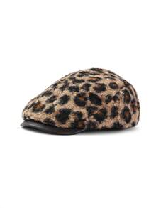 1pc Women's Leopard Print Fashionable Beret Hat, Versatile For Sports, Sun Protection, Commuting