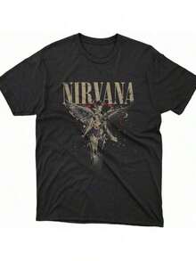 estampado de  con angel,Camiseta casual de cuello redondo y manga corta con estampado,adecuada para uso diario en primavera y verano,unisex - Negro - Ver 6