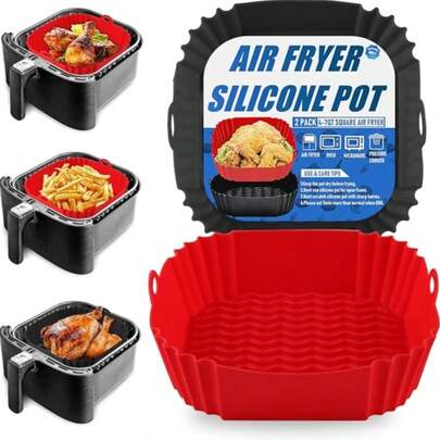 2 pezzi di fodera quadrata in silicone per friggitrice ad aria, adatta per 4-7 QT, fodera interna per friggitrice ad aria in silicone da 8 pollici, accessori per forno a friggitrice ad aria sicuri per gli alimenti, sostituzione della carta da forno, tappo in silicone riutilizzabile per friggitrice ad aria.
