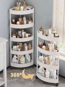 1pc Multi-Functional Plastic Storage Rack, Triangular Corner Shelf, Multi-Tier Floor-Standing Rack For Kitchen, Bathroom, Shower, Living Room, Bedroom Cosmetic Storage, Portable Wall-Mounted Corner Shelf Bathroom - Multicolor - View 4