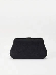 Shiny Velvet Evening Clutch | Rhinestone Embellished Luxury Handbag, Suitable For Weddings And Parties | Formal Ball Gala Clutch - Black - View 6