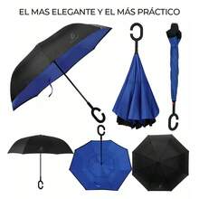 ELE-GATE sombrilla Paraguas Invertido Doble Refuerzo Resistente Ligero - Azul Marino - Ver 2