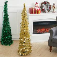 LIVINGANDHOME Living And Home Collapsible 1.2M Pop Up Tinsel Christmas Tree With Base,Christmas Decoration,Xmas Decor Tree - Gold - View 2
