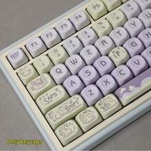 MOA 高度 PBT 机械键盘键帽 - 圆形可爱熊/狗/猫设计，蓝色/粉色/紫色，仅键帽，兼容 MX 开关，6.25U 空格键，耐磨防油，机械键盘 DIY 配件，定制装饰，游戏和办公通用