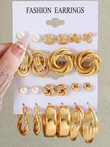 10/22/44/46pcs Fashionable & Elegant Butterfly, Heart, Rhinestone & Faux Pearl Geometric Design Earring Set For Women, Suitable For Vacation, Date, Party, Christmas, Birthday, Daily Wear