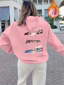 Áo nỉ rộng rãi bằng cotton lót lông cừu ấm áp, in hình hoạt hình bắt mắt dành cho nữ, mềm mại và thoải mái, thích hợp cho thời tiết lạnh, phong cách Y2K, phù hợp cho Ngày Valentine, lễ hội, tiệc tùng, bãi biển, đám cưới, phòng tập thể dục, thanh lịch, kỳ nghỉ - Hồng - Xem 3