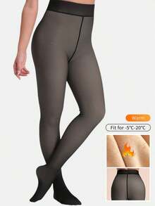 Women's Thermal Lined Faux Sheer Tights, High Waist Slimming Opaque Leggings, Anti-Pilling, Plus Size, Suitable For Winter Home And Casual Wear