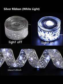 Christmas Decoration LED String Lights, Silver Ribbon Copper Wire Lights, Ribbon White Light String Copper Wire Lights, Christmas Tree Bow Satin Light Strip, 1m/3m/5m/10m Multiple Sizes Available - Silver Ribbon (white Light) - View 4