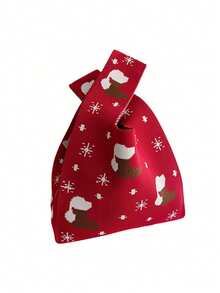 Pungi de Crăciun, Design la scară mică, Geantă mică tricotată cu model floral pentru purtat pe braț, Geantă de mână