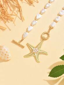 1pc Bohemian Beach Seaside Holiday Starfish Pendant Pearl Necklace, Simple Jewelry Accessory For Daily, Holiday, Party, Dress Matching - Mặt dây chuyền - Xem 7