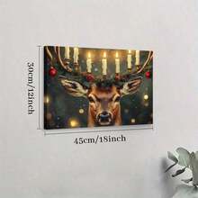 1pc Framed Christmas Canvas Poster,Festive Reindeer Print, Christmas Candle Antler Decor, Unique Holiday Wall Art Canvas Painting For Living Room Corridor Christmas Home Decor, Holiday Room Decor, Winter Room Decor, Ideal Gift For Christmas, Ready To Hang, For Christmas/ Christmas Decor, 2D Flat - White - View 8